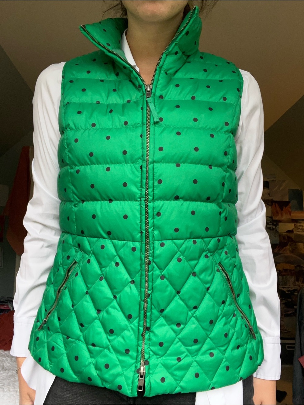 Women’s Kelly Green Polka Dot Puffer Vest